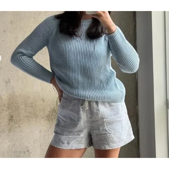 Quince 100% Organic Cotton Fisherman Crew Sweater Sky Blue Womens Size Small - Picture 1 of 9
